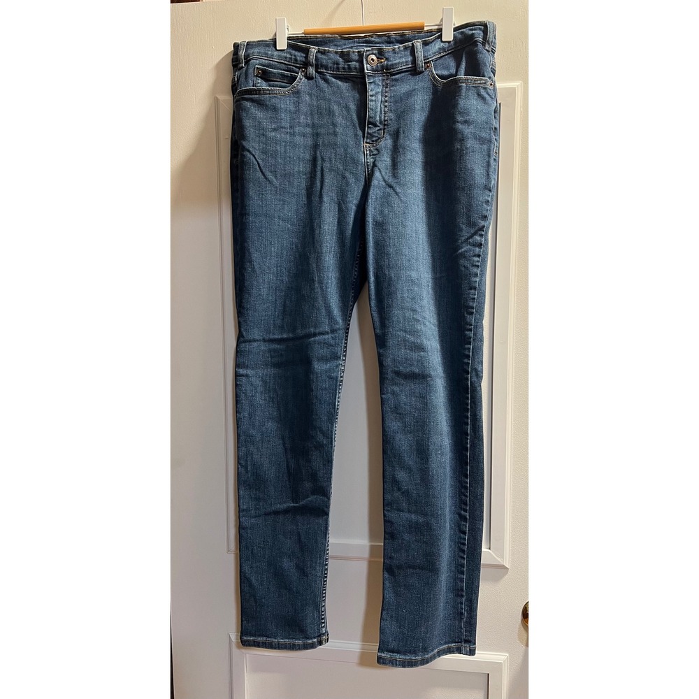 Duluth Trading Co Women Slim Leg Jeans Blue Denim Medium Wash Stretch 36x30x11